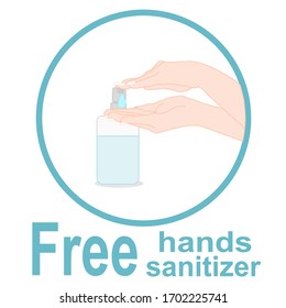 hand is pressing hand sanitizer pump bottle with drop With text. disinfectant method. personal hygiene. Avoid germs infection. Stop spreading contagious. 