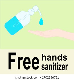 Hand mit Tropfen aus dem Pumpen Flasche mit Text. Handdesinfektionsmittel. Persönliche Hygiene. Prävention von Krankheiten Illustration Vektorillustration. 