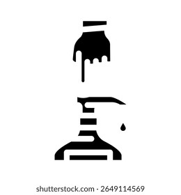 hand pressing soap pump glyph icon vector. hand pressing soap pump sign. isolated symbol illustration