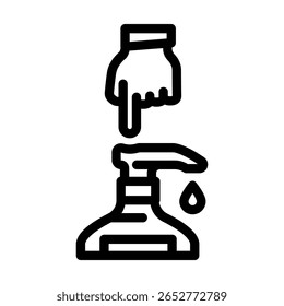hand pressing soap pump line icon vector. hand pressing soap pump sign. isolated contour symbol black illustration