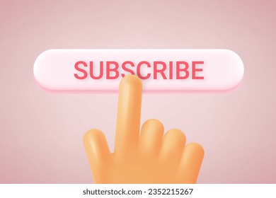 Hand pressing Subscribe button. Social media concept. 3d vector illustration