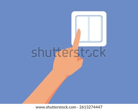 
Hand Pressing a Switch to Save Energy Vector Illustration. Person caring about saving the environment saves electricity