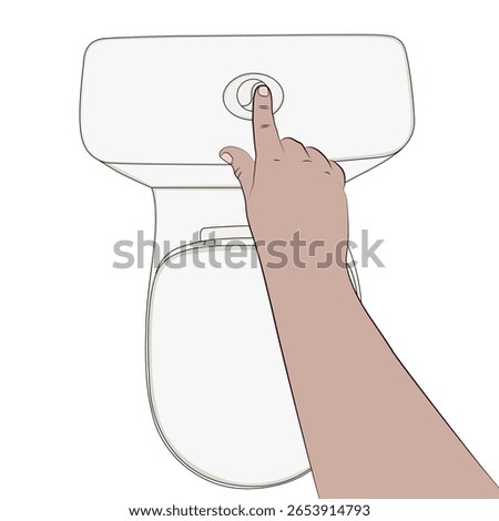 Hand Pressing Toilet Flush Button. Educational Vector Illustration.