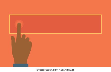 Drücken Sie die Touchscreen-Zeigefinger ausgestreckt. Moderner Stil mit Pastellfarben, orangefarbenem Hintergrund. Vektorflache Design-Illustration. Horizontales Layout.