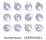 Hand pressing, turning, pushing, and flipping switch button. Vector illustrations of a hand controlling and adjusting electrical device with wall switch, dial button, knob, flip and remote controller.