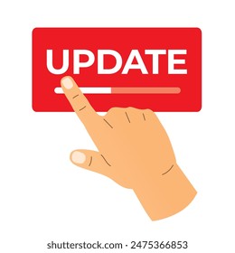 hand pressing update button; importance of keeping software up-to-date concept- vector illustration