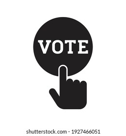 Hand pressing vote button icon, Polling, Voting election with hand sign, Pictogram flat design vector illustration