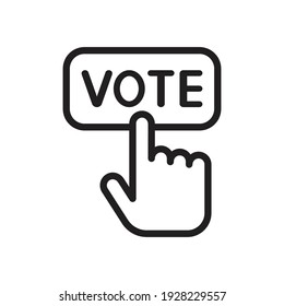 Hand pressing vote button icon, Polling, Voting election with hand sign, Pictogram flat design vector illustration