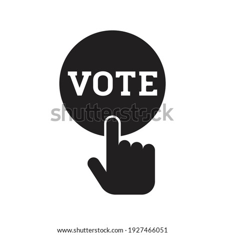 Hand pressing vote button icon, Polling, Voting election with hand sign, Pictogram flat design vector illustration