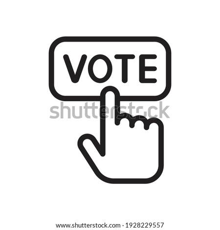 Hand pressing vote button icon, Polling, Voting election with hand sign, Pictogram flat design vector illustration