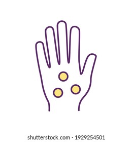 Hand pressure points RGB color icon. Reflexology, acupuncture. Stress and shoulder tension reduction. Migraines, toothaches treatment. Anti-inflammatory effect. Isolated vector illustration