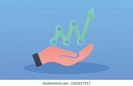 Hand with price or price increase icon.on blue background.Vector Design Illustration.