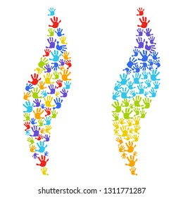 Hand print background. Wave on white background for business card, website, postcard, invitation. Hand, handprint baby, baby palm, watercolor.