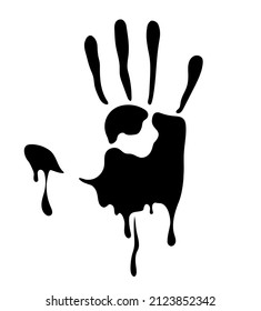 Hand print. Black paint palm imprint. Isolated black silhouette on white background. Vector illustration