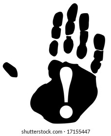 hand print with exclamation mark - symbol for a person surprised or shocked