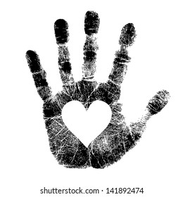 Hand print with heart