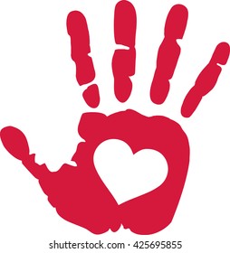 Hand print with heart in the middle