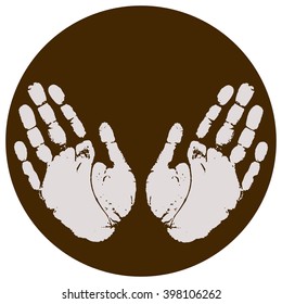 Hand print icon with hand stamp - vector illustration, stop sign