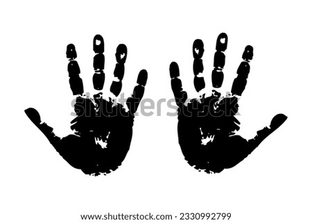 Hand print isolated on white background. Creative paint hands prints. Happy childhood design. Artistic kids stamp, bright human fingers and palm Vector illustration 