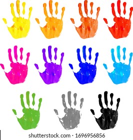 Hand Print Isolated White Background, Vector Illustration