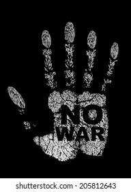 Hand print with NO WAR tag painted - isolated on black background