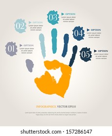 Hand Print With Numbers. Creative Infographic Template For Your Business. 