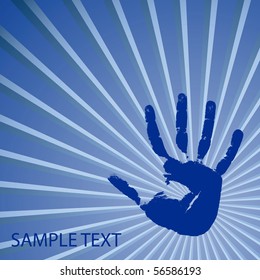 Hand print on a blue background. Vector illustration