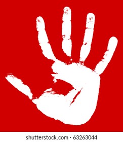 Hand print on a red background. Vector illustration