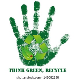 Hand print with recycle icon