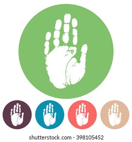 Hand print set icon with hand stamp - vector illustration, stop sign