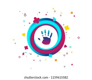 Hand print sign icon. Stop symbol. Colorful button with icon. Geometric elements. Vector