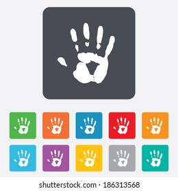 Hand print sign icon. Stop symbol. Rounded squares 11 buttons. Vector