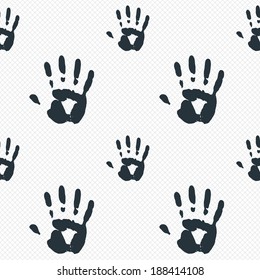 Hand print sign icon. Stop symbol. Seamless grid lines texture. Cells repeating pattern. White texture background. Vector