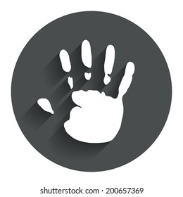 Hand print sign icon. Stop symbol. Circle flat button with shadow. Modern UI website navigation. Vector