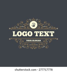 Hand print sign icon. Stop symbol. Flourishes calligraphic ornament. Vector