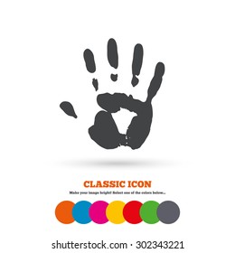 Hand print sign icon. Stop symbol. Classic flat icon. Colored circles. Vector