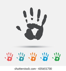 Hand print sign icon. Stop symbol. Graphic element on white background. Colour clean flat hand print icons. Vector