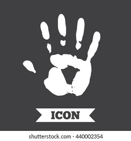 Hand print sign icon. Stop symbol. Graphic design element. Flat hand print symbol on dark background. Vector