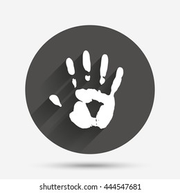 Hand print sign icon. Stop symbol. Circle flat button with shadow. Vector
