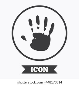 Hand print sign icon. Stop symbol. Graphic design element. Flat symbol in circle button. Vector
