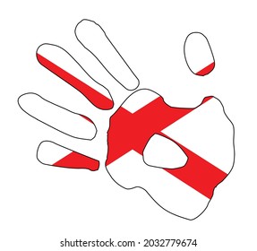 Hand Print Silhouette abstract drawing set over a drawing of the Saint Patricks flag of Northern Ireland