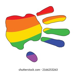 Hand Print Silhouette abstract drawing set over the rainbow LGBT flag colors