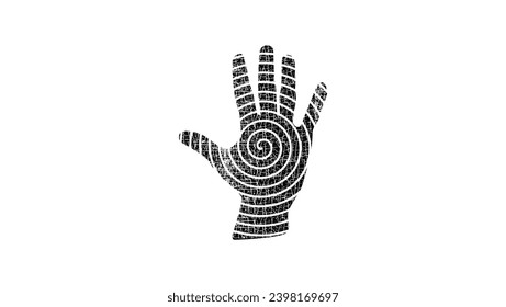 Hand print with spiral, black isolated silhouette