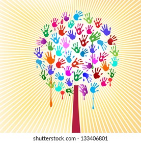Hand print tree - arts and craft concept