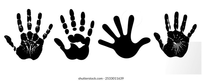 hand print vector illustration set on white background. human hand palm silhouette set isolated on white.	