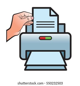 hand with printed paper in color-vector drawing