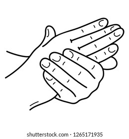 Hand Problems. Hand And Wrist Pain And Treatment. Hands Together. Symptoms, Causes, And Treatment Options. Vector Flat Outline Icon Illustration Isolated On White Background.