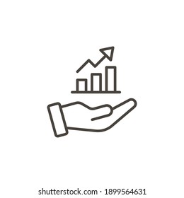 Hand And Profit Icon. Simple Line Style For Web Template And App. Future, Pick, Revenue, Business, Achievement, Chart, Diagram, Vector Illustration Design On White Background. EPS 10