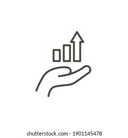 Hand and profit icon. Simple line style for web template and app. Future, pick, revenue, business, achievement, chart, diagram, vector illustration design on white background. EPS 10