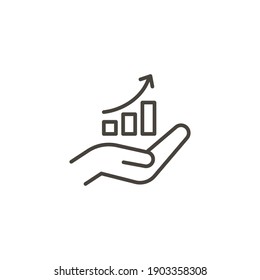 Hand and profit icon. Simple line style for web template and app. Future, pick, revenue, business, achievement, chart, diagram, vector illustration design on white background. EPS 10
